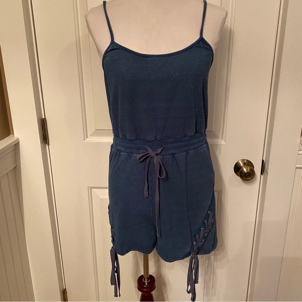 DANCE & MARVEL ROMPER PANTS JUMPSUIT BLUE STRETCH SPAGHETTI STRAPS PULLON SIZE M